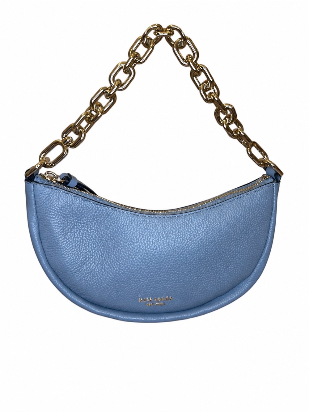 kate spade light blue leather crescent shoulder bag with gold chain